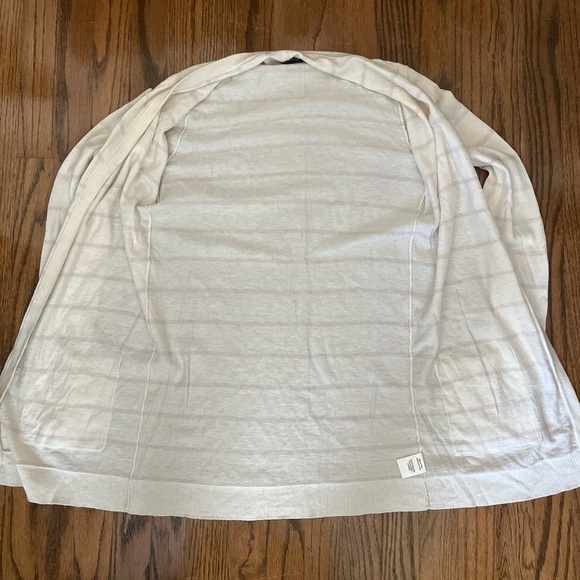 Theory Womens M Cream/Pink Striped Cotton Cashmere Open Front Cardigan Size P/TP - Picture 9 of 10